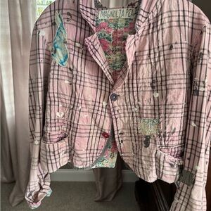 Magnolia Pearl Distressed Pink Plaid Blazer